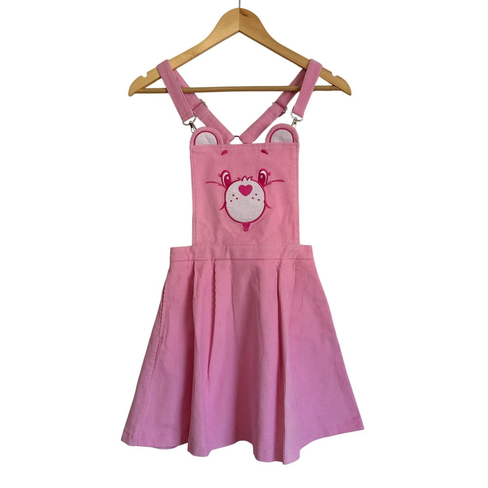 Dolls Kill X CareBears Pink Corduroy Overall Dress XS Pinafore Embroidered